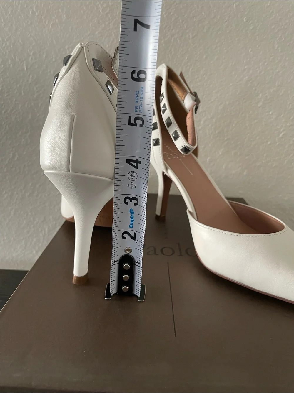 Paolo Leather Studded Ankle-Strap Heels in eggshell